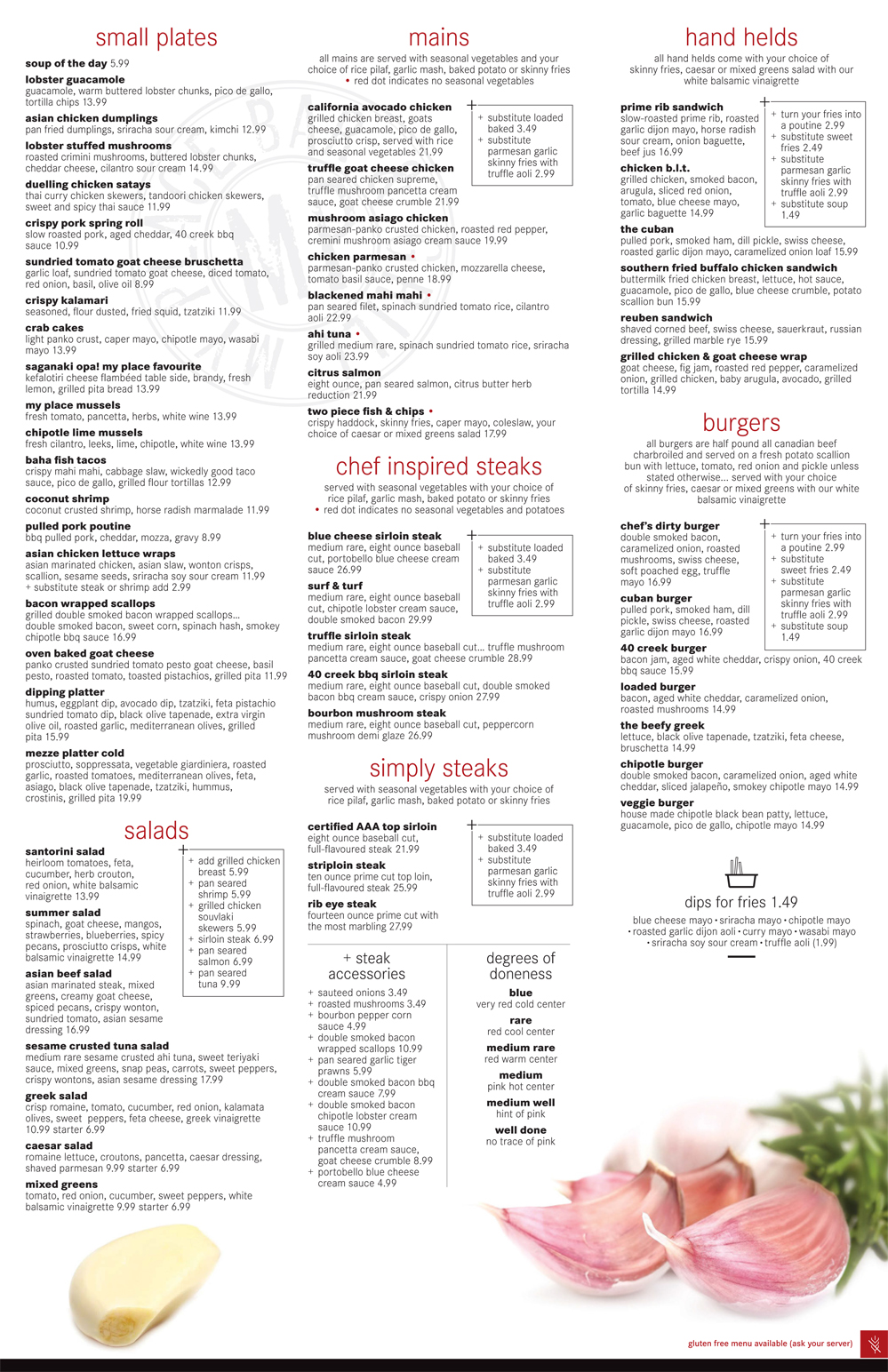 My Place Bar and Grill Menus