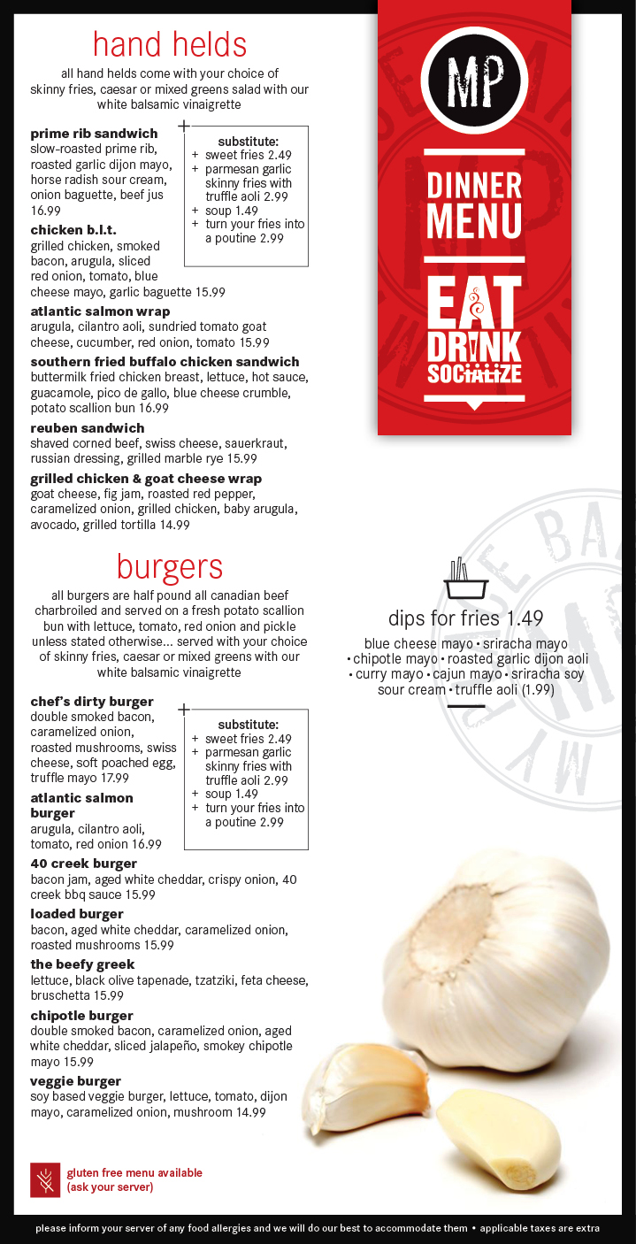 My Place Bar And Grill Menus